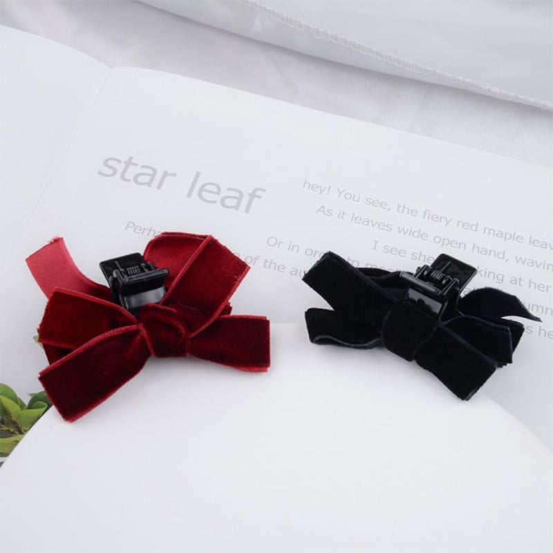 Capiant 4 PACK Mini Velvet Hair Bow Clips Black Red Bow Hair Claw Clip No Slip Bow Jaw Clips Bows Hair Barrettes Accessories for Women - Image 3